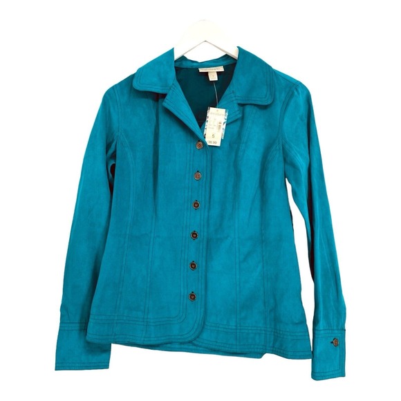 Dress Barn Women's Teal Suede Style Jacket Business Workwear‎ Button Sz Small S - Picture 1 of 8
